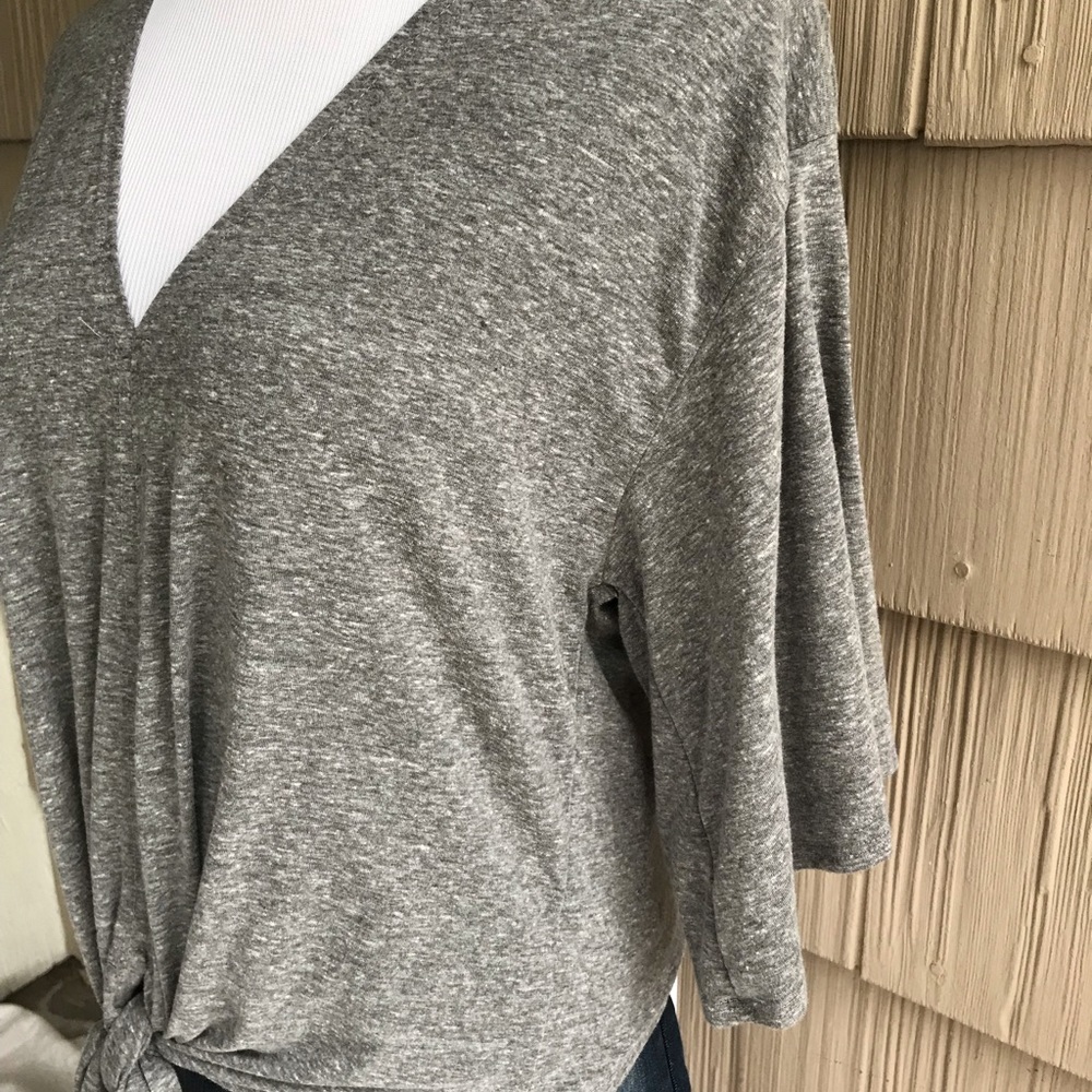 NWT dark heather grey Love Stitch tie blouse - Picture 2 of 5